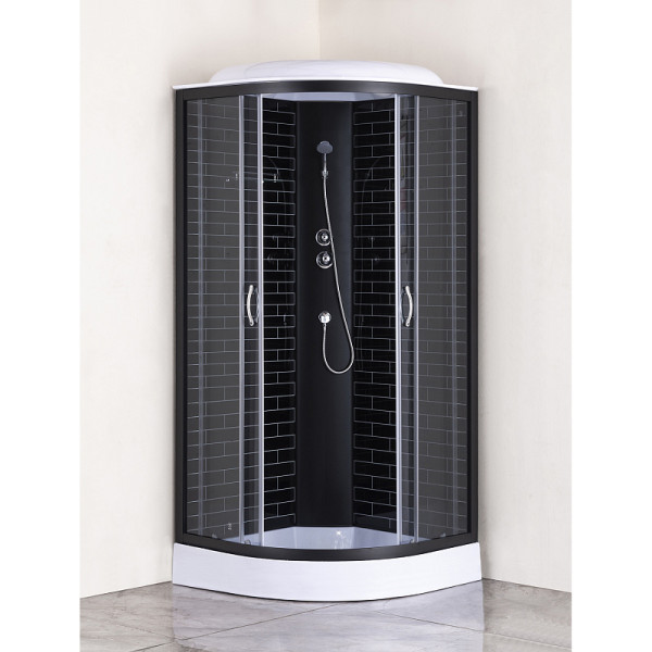 Душевая кабина Loranto 100x100x215 стекло прозрачное, профиль черный, черный кирпичный узор (CS-6610-13GB 10)