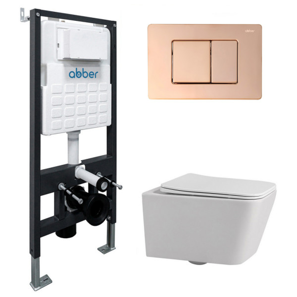 Комплект инсталляция с унитазом Abber Rechteck с клавишей золото розовое (AC1201-AC0105-AC0120RG)