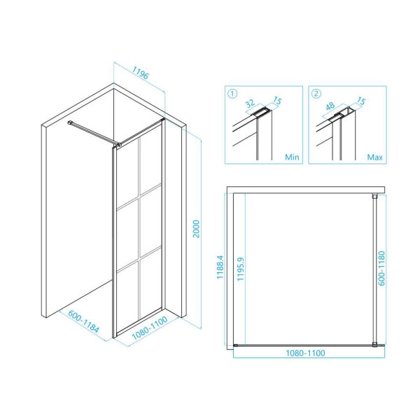 Душевая перегородка RGW WA-11-B 1100*2000 стекло прозрачное (принт), профиль черный (32101111-84)