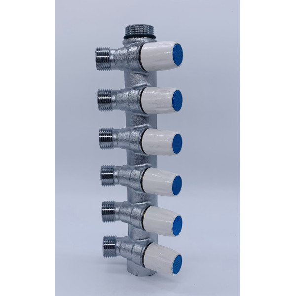 Коллектор проходной регулируемый Tiemme Maxima (1860083 / 1866K) 3/4" ВР-НР , 6 отводов 1/2" евроконус Коллектор проходной регулируемый Tiemme Maxima (1860083 / 1866K) 3/4" ВР-НР , 6 отводов 1/2" евроконус
