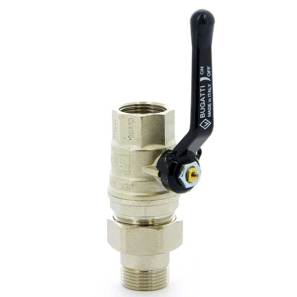 Кран Bugatti 3/4" шаровый со сгоном Oregon 320 (черная ручка) (03200030)