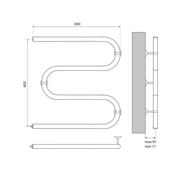 Полотенцесушитель электрический Melodia Simple Electro 600x600 84Вт встроенный диммер, хром, без полочки
