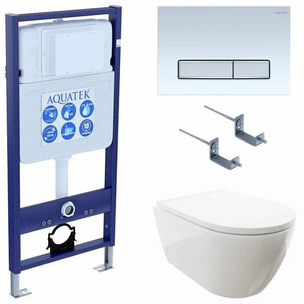 Комплект инсталляция с унитазом Aquatek Поларисс сиденьем Standard INS-0000012+унитаз Поларис AQ0700-00 с сиденьем soft-close+ крепеж KKI-0000002 +кла