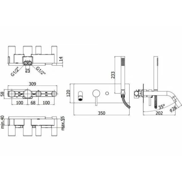Смеситель для ванны и душа Paffoni Light термостатический, золотой (LIG001HGSP)