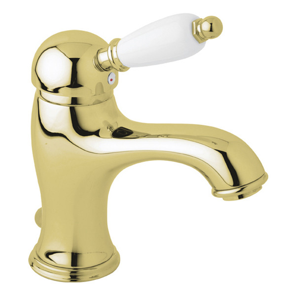 Смеситель для раковины Cezares Elite золотой, ручка рычаг - белая (ELITE-LSM1-03/24-Bi)