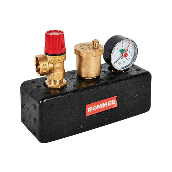 Группа безопасности котла 1" 3 бар (до 50 кВт) Rommer (в теплоизоляции) (RVS-0004-055025)