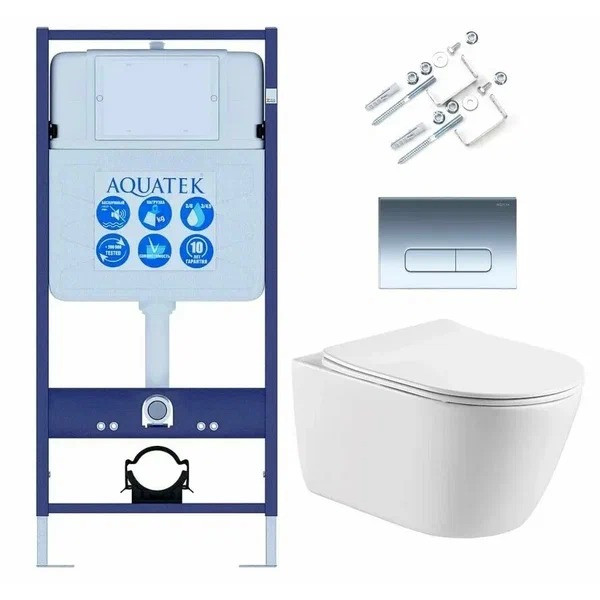 Комплект нсталляция c унитазом Aquatek Оберон KDI16рама Standard INS-0000012 с клавишей KDI-0000016 и крепежом KKI-0000002+унитаз Оберон AQ1363W-00