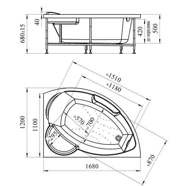 Ванна акриловая Радомир Алари 168*120 R, с каркасом (2-01-0-2-1-218)