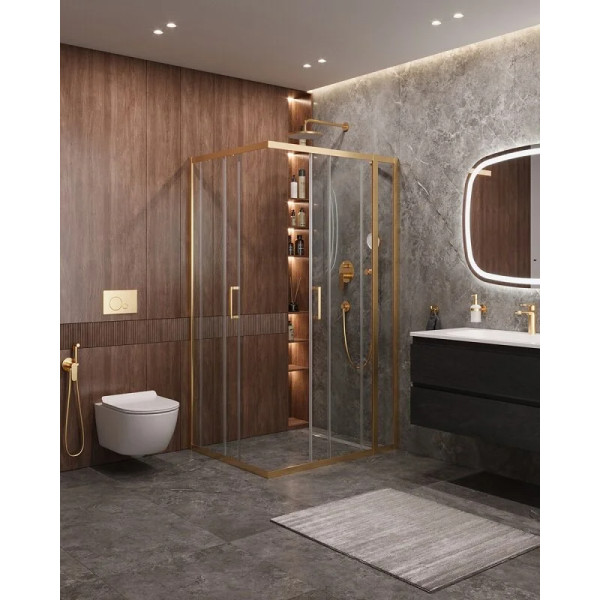 Душевой уголок Cezares Molveno 120x100x195 стекло прозрачное, профиль брашированное золото (MOLVENO-AH-21-100+20-C-BORO-IV)