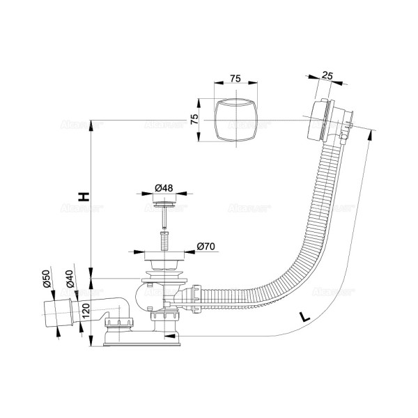 Обвязка для ванны AlcaPlast 600 мм полуавтомат, пробка металл, хром (A51CR-60) Обвязка для ванны AlcaPlast 600 мм полуавтомат, пробка металл, хром (A51CR-60)