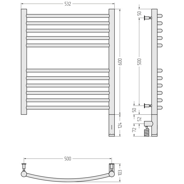 Полотенцесушитель электрический Сунержа Богема 3.0 выгнутая 600x500 провод справа матовый чёрный (31-5803-6050)
