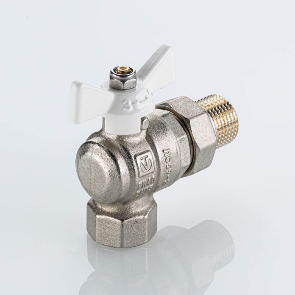 Кран угловой 3/4" шаровый со сгоном Valtec Base-ГОСТ (белая бабочка) VT.228S.NW.05
