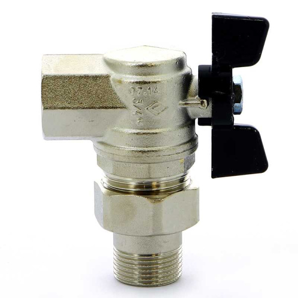 Кран Bugatti угловой 3/4" шаровый со сгоном Oregon 594 (черная бабочка) (05940005)