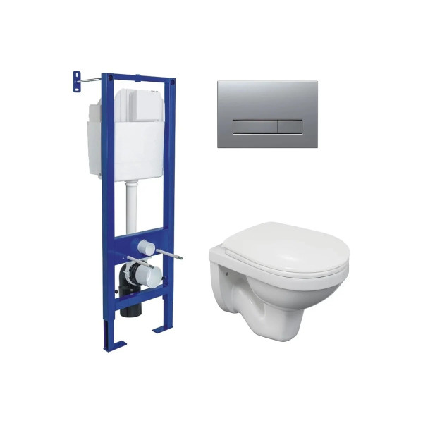 Комплект инсталляция с унитазом Berges Atom Line кнопка матовый хром, унитаз Gamma, сиденье с soft-close (043339)