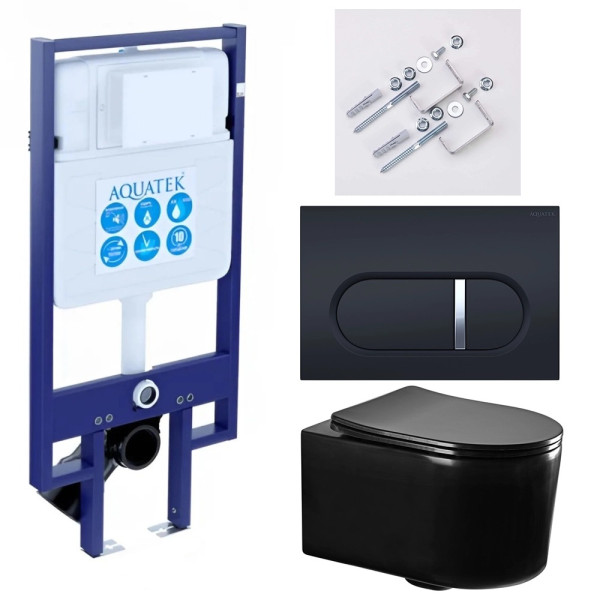 Комплект нсталляция c унитазом Aquatek Мия-MB-045 4в1 рама Standard INS-0000020+ крепеж KKI-0000002+клавиша KDI-0000045+унитаз AQ2004-MB с тонким си