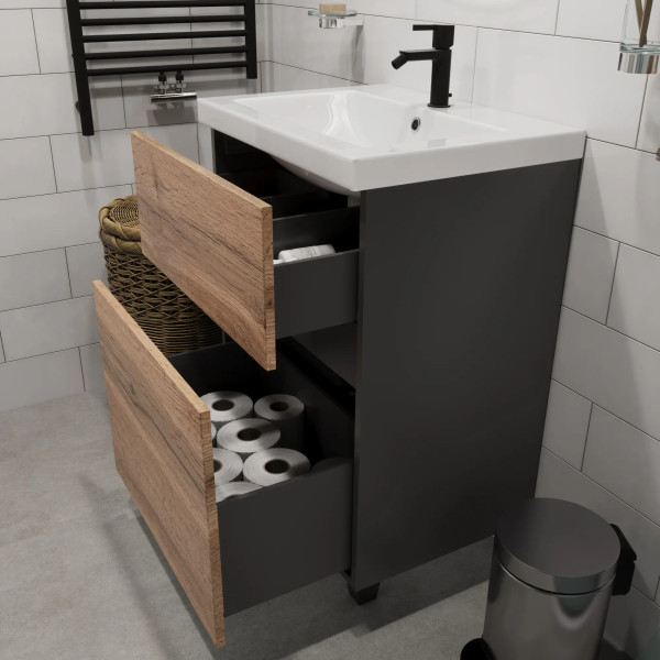 Тумба подвесная 1Marka Aris 690x440x870 антрацит/дуб крафт золотой (Ц0000035781)