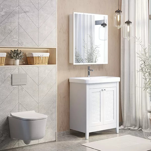 Тумба подвесная с раковиной Comforty Классик 700x450x880 белый матовый (00-00013804)