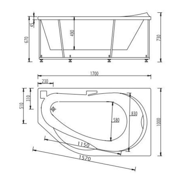 Ванна гидромассажная Акватек Таурус 170х100 НМ (пневматика) правая Ванна гидромассажная Акватек Таурус 170х100 НМ (пневматика) правая