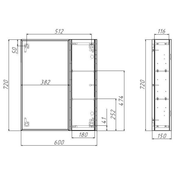 Шкаф зеркальный Домино Uno 60 правый (DU1510HZ) Шкаф зеркальный Домино Uno 60 правый (DU1510HZ)