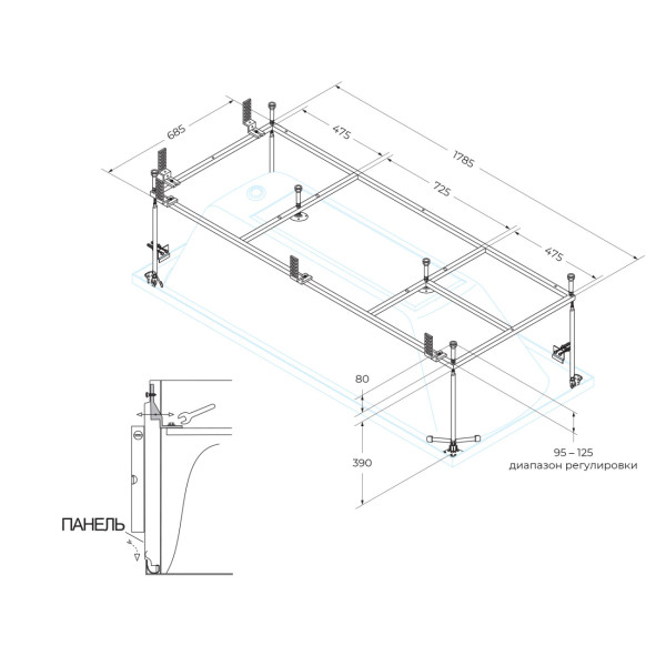 Каркас для ванны Cezares Plane 178,5x68,5x47 (PLANE-190-80-MF-R)
