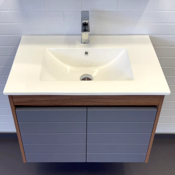 Тумба подвесная с раковиной Comforty Кемер 750x465x515 дуб темно-коричневый (00-00017883)