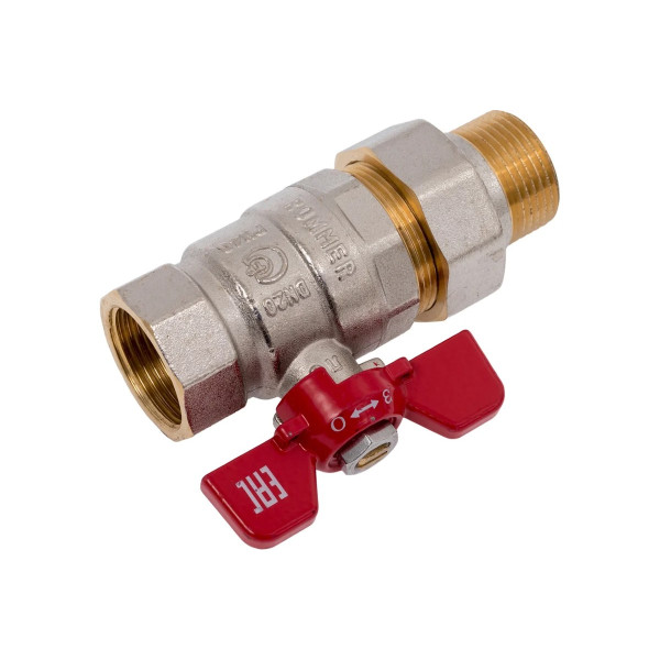 Кран 3/4" шаровый со сгоном Rommer (ГОСТ, красная бабочка) RBV-0005-2510220 Кран 3/4" шаровый со сгоном Rommer (ГОСТ, красная бабочка) RBV-0005-2510220