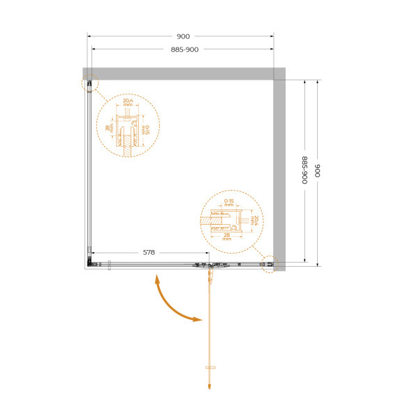Душевой уголок Cezares Liner 90x90x195 R стекло прозрачное, профиль оружейная сталь (LINER-A-1-90-C-GM-R)