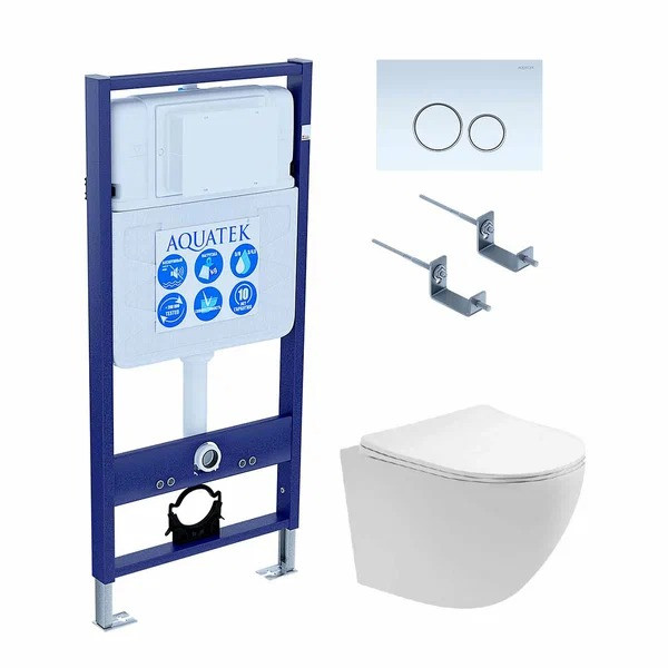 Комплект нсталляция c унитазом Aquatek Европа T KDI15рама Standard INS-0000012 с клавишей KDI-0000015 и крепежом KKI-0000002+унитаз AQ1900T-00 с тон