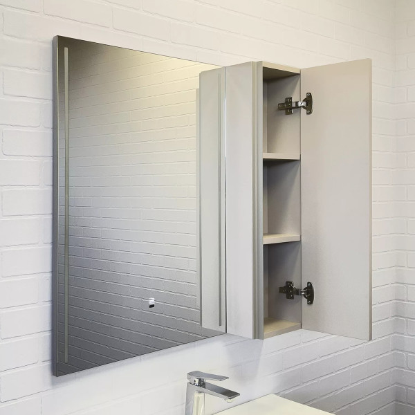 Шкаф зеркальный Comforty Бильбао 800x465x850 с подсветкой серый шёлк (00-00014154)