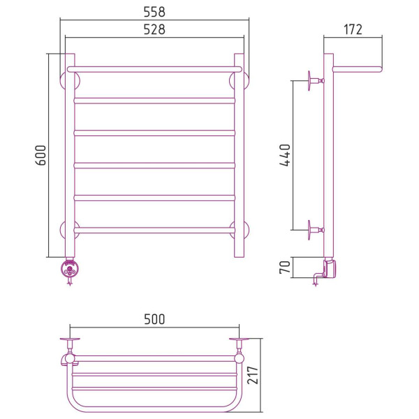 Полотенцесушитель электрический Формат 20 ТЛ 600x500 (Полка + 5) П16, хром (00521-6050) Полотенцесушитель электрический Формат 20 ТЛ 600x500 (Полка + 5) П16, хром (00521-6050)