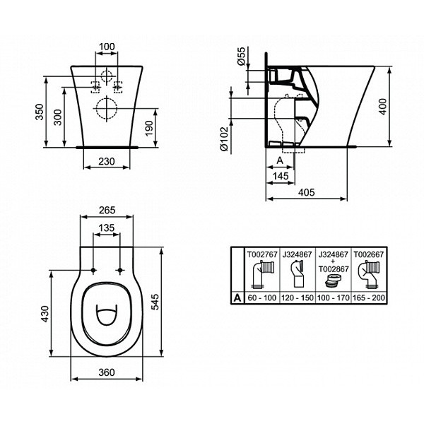 Унитаз напольный Ideal Standard Connect Air AquaBlade 360х545х400 (E009701)