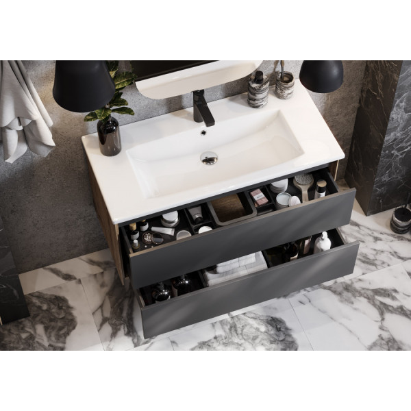 Тумба подвесная Aquaton Сохо 980x455x476 дуб веллингтон, черный софт (1.A258.2.01A.JA0.0)