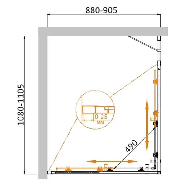 Душевой уголок Cezares Molveno 110x90x195 стекло матовое, профиль оружейная сталь (MOLVENO-AH-21-90+20-P-GM)