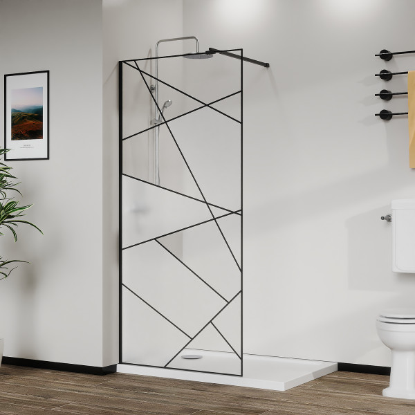 Душевое ограждение Azario Walk-In 120x195 стекло прозрачное/с графическим принтом, профиль черный матовый (AZ-271-120-MB-CGP)