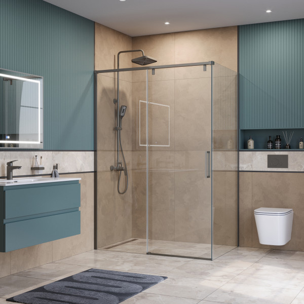 Душевой уголок BelBagno Soft Close-1 130x80x200 стекло прозрачное, профиль оружейная сталь матовая (SOFT_CLOSE-1-AH-1-130/80-C-GM)