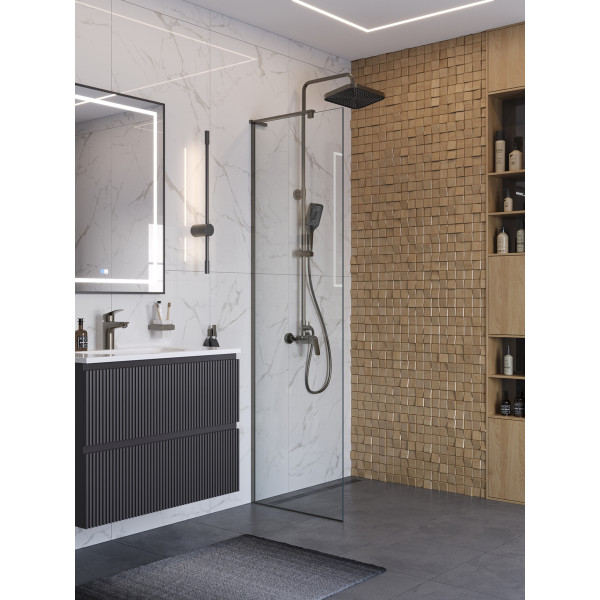 Душевое ограждение BelBagno Uno 60x200 стекло прозрачное, профиль оружейная сталь матовая (UNO-L-1-TB-60-C-GM) Душевое ограждение BelBagno Uno 60x200 стекло прозрачное, профиль оружейная сталь матовая (UNO-L-1-TB-60-C-GM)