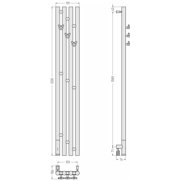 Полотенцесушитель электрический Сунержа Кантата 3.0 1200x159 провод слева матовый чёрный (31-5846-1216)