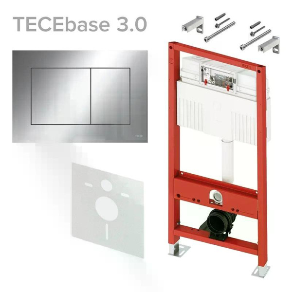 Инсталляция TECEbase 3.0 c кронштейнами с панелью смыва TECEnow хром глянцевый (латунный вентиль) (N500412)