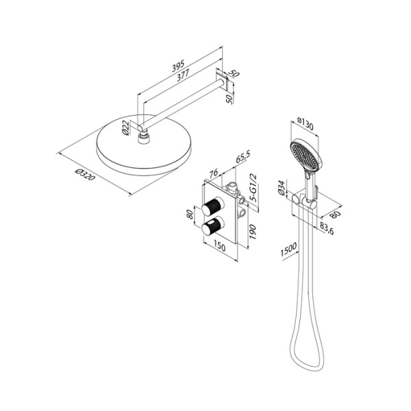 Душевая система Iddis Duna с тропическим и ручным душем с термостатом графит матовый (DUNGM0Ti67)