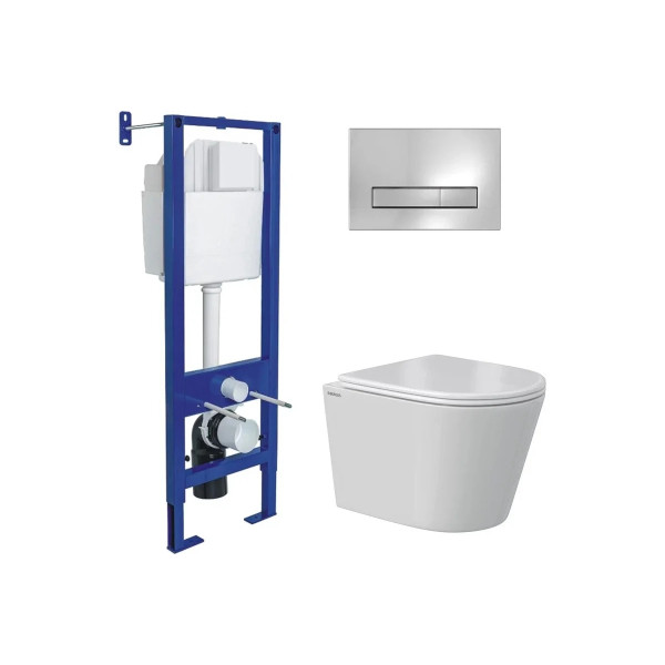 Комплект инсталляция с унитазом Berges Atom Line кнопка хром глянец, унитаз Vita Rimless 49 см, сиденье с soft-close (043381) Комплект инсталляция с унитазом Berges Atom Line кнопка хром глянец, унитаз Vita Rimless 49 см, сиденье с soft-close (043381)