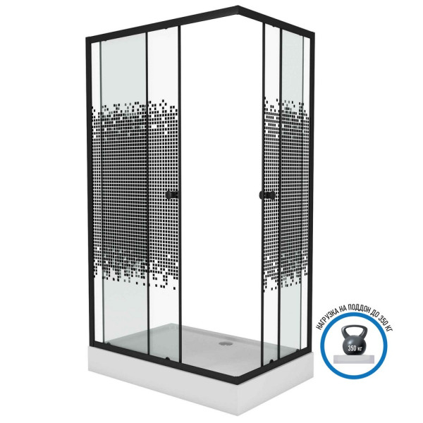 Душевой уголок Niagara 80x100x195 стекло прозрачное с рисунком, профиль черный (NG-018-14QBLACK)