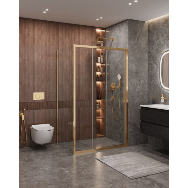 Душевой уголок Cezares Molveno 100x90x195 стекло прозрачное, профиль брашированное золото (MOLVENO-AHF-31-100/90-C-BORO-IV)