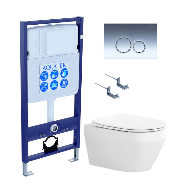 Комплект инсталляция с унитазом Aquatek Лея с клавишей смыва хром глянцевый (SET AQUATEK ЛЕЯ cm-018 4в1)