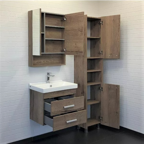 Шкаф зеркальный Comforty Никосия 600x135x800 дуб темный (00-00008850)