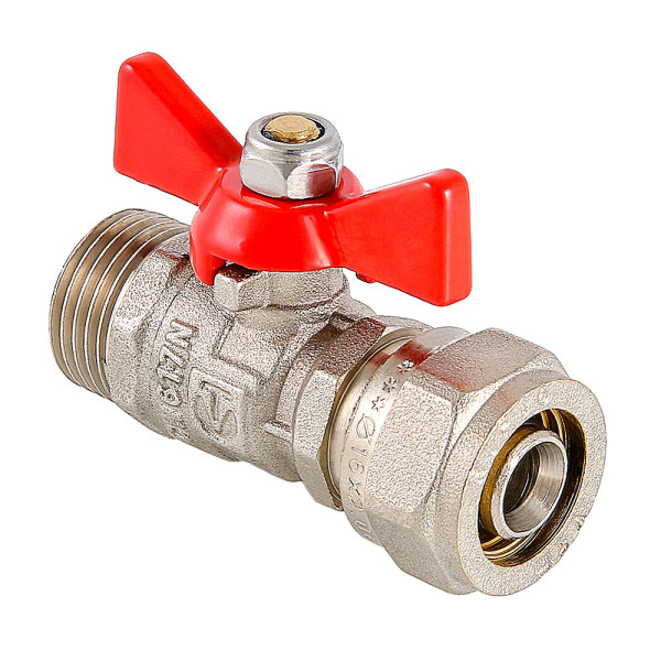 Кран 16х1/2"Н шаровый обжим Valtec (красная бабочка) VT.341.N.1604