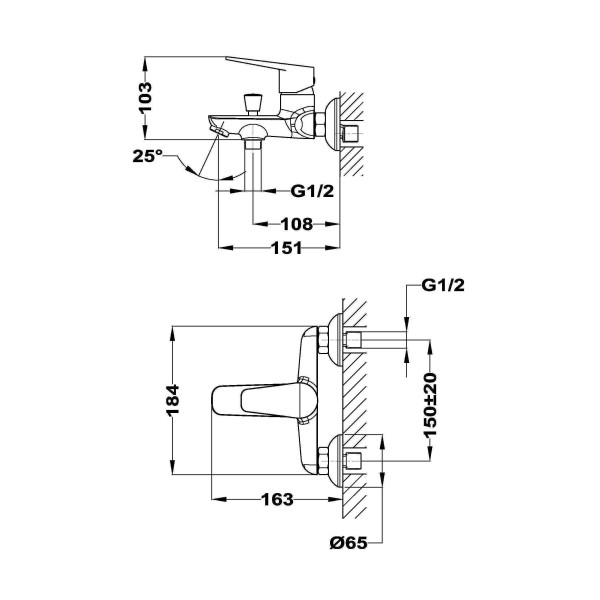 Смеситель для ванны и душа Teka Sineu с душевым набором 831221200
