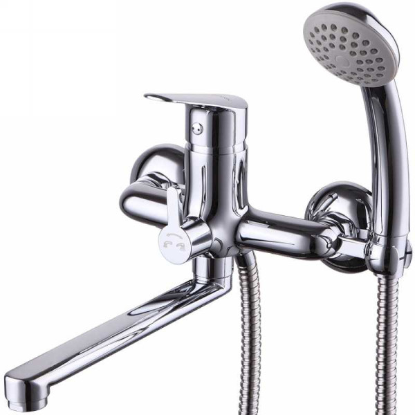 Смеситель для ванны и душа Lemark Partner хром, душевой шланг, душевая лейка, излив 200 мм (LM6513C)
