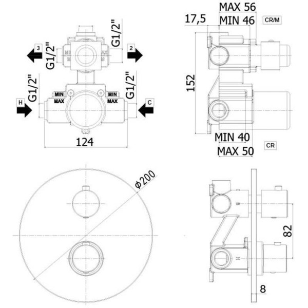 Смеситель для ванны и душа Paffoni Light термостатический, с внутренней частью, черный (LIQ018NO)