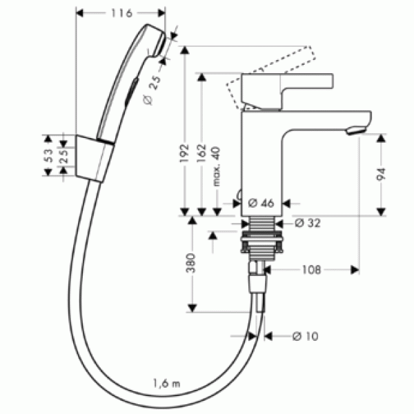 Смеситель для раковины Hansgrohe Metris S с гигиеническим душем (31160000)