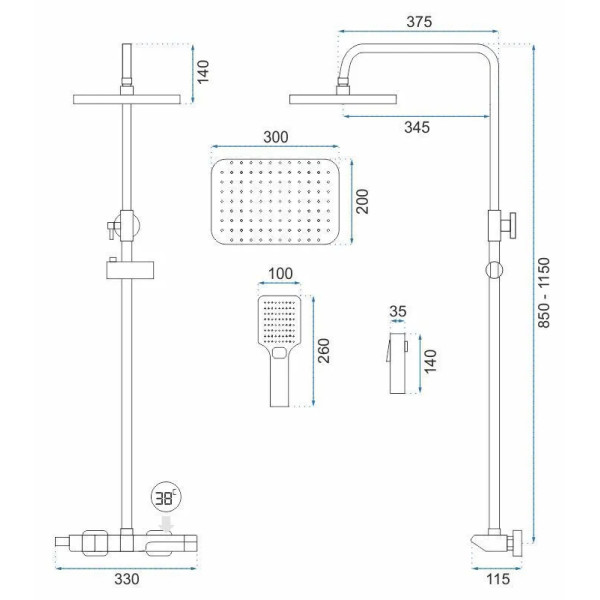 Душевая система термостатическая на четыре режима Rea Rob Gold (REA-P6625)